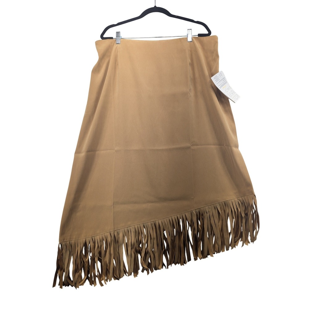 Denim & Co Mens Tan Asymmetric‎ Fringe Midi Skirt Plus Size 2X New With Tags